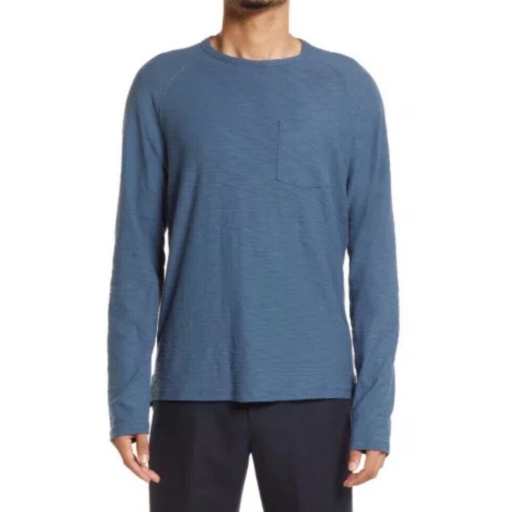 Vince Size Medium‎ Pocket Long Sleeve T-Shirt Men’s Heather Blue Cotton #DD4